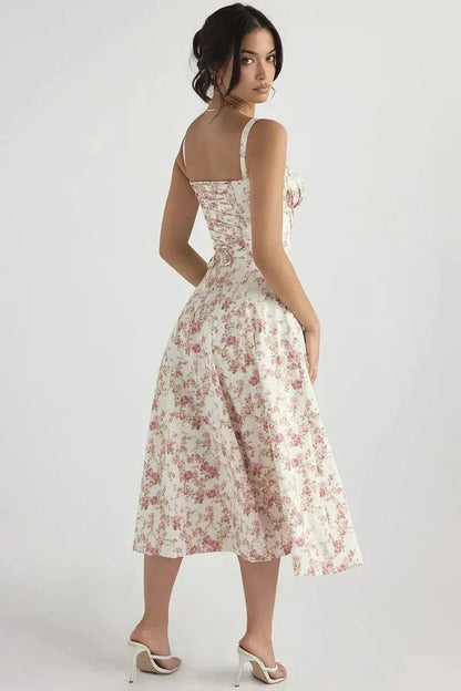 Linsay Blumenkleid – Midi-Kleid mit Korsett & Seitenschlitz