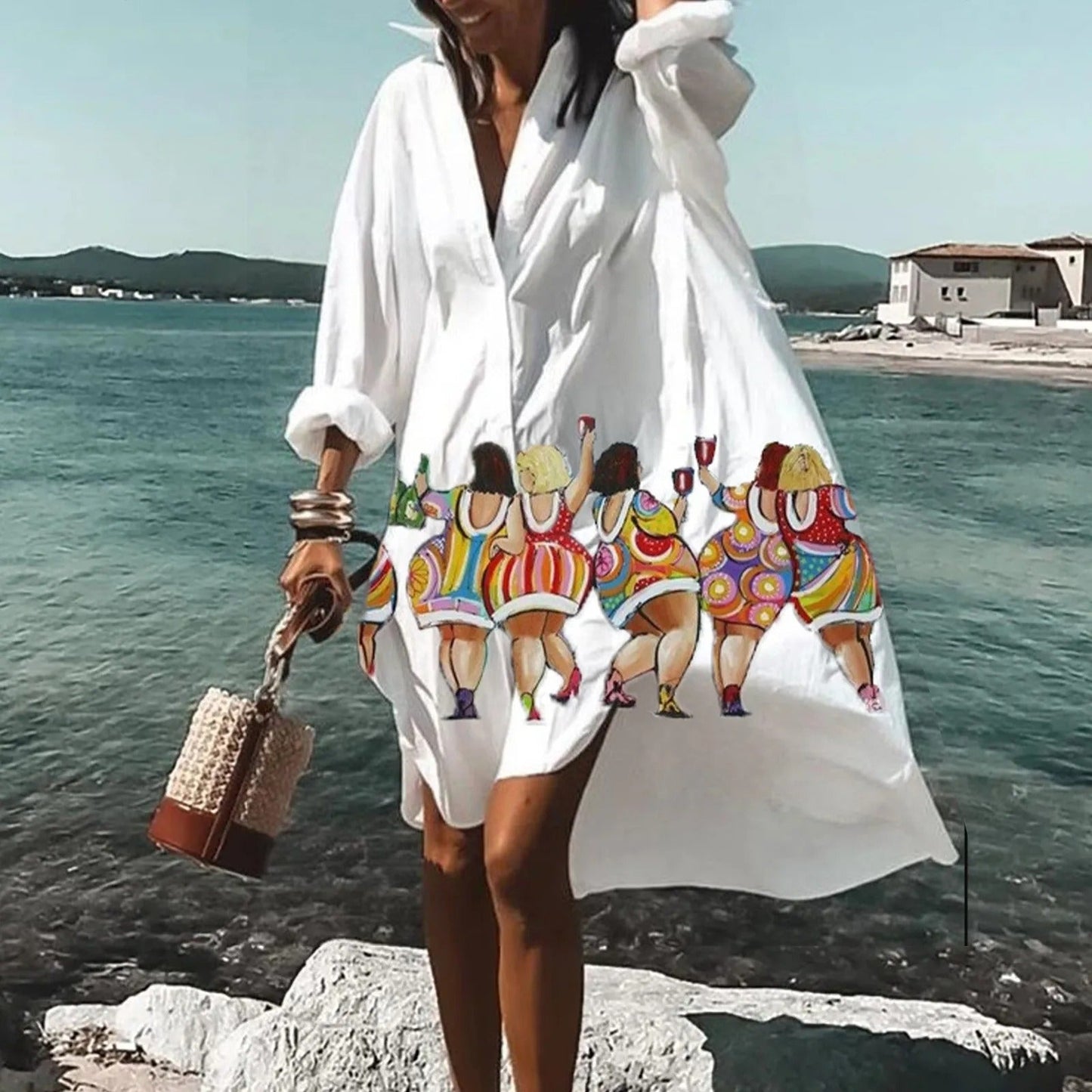 Faye | Women Casual Printed Shirt Midi Dress