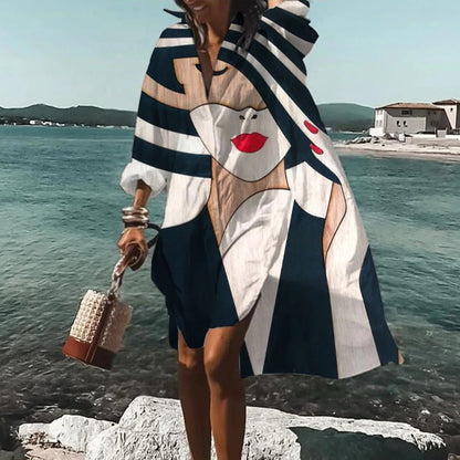 Faye | Women Casual Printed Shirt Midi Dress