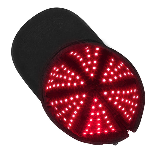 Schwarze LED-Kappe mit rotem Licht, Haarwachstumsförderung, Lichttherapie, Unisex.