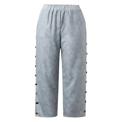 Gestreifte High-Waist Damen Hose mit Zierknöpfen – Florence