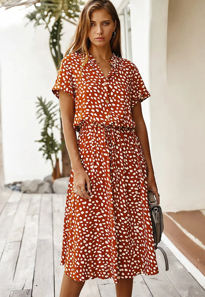 Women’s Midi Summer Dress Adjustable Waist Lightweight Printed Casual Elegant Vacation Outfit
