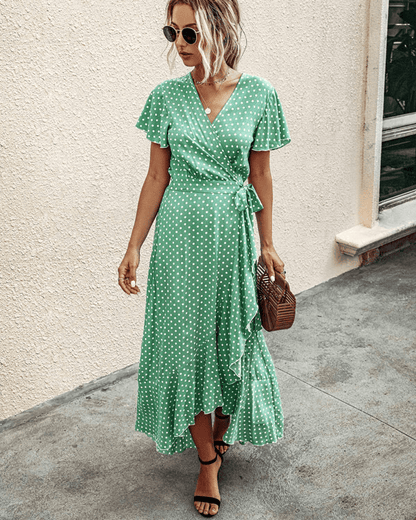 Thirza - Floral V-Neck Ruffle Wrap Dress
