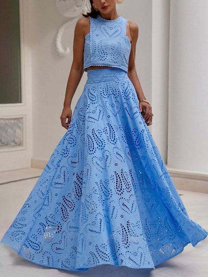 Women’s Sleeveless Embroidered Lace Top – Hollow Cut-Out Style for Summer & Parties