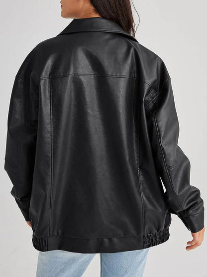 Stylowa Damska Skórzana Kurtka Oversize z Klasycznym Wykończeniem | Idealna na Casualowe i Edgy Stylizacje 3