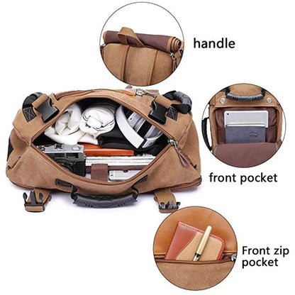 Journeyman Duffel Backpack – Waterproof, Spacious,  Timeless Appeal. Made with Leather  Canvas: Made for Adventures in the Forest, Beach, Airport,  Streets