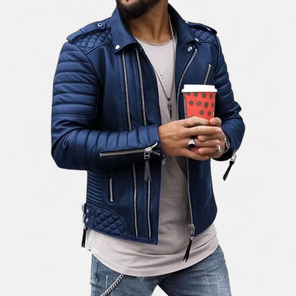 Quilted look faux læderjakke til mænd