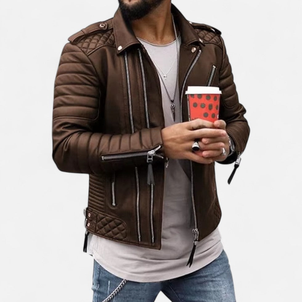 Quilted look faux læderjakke til mænd