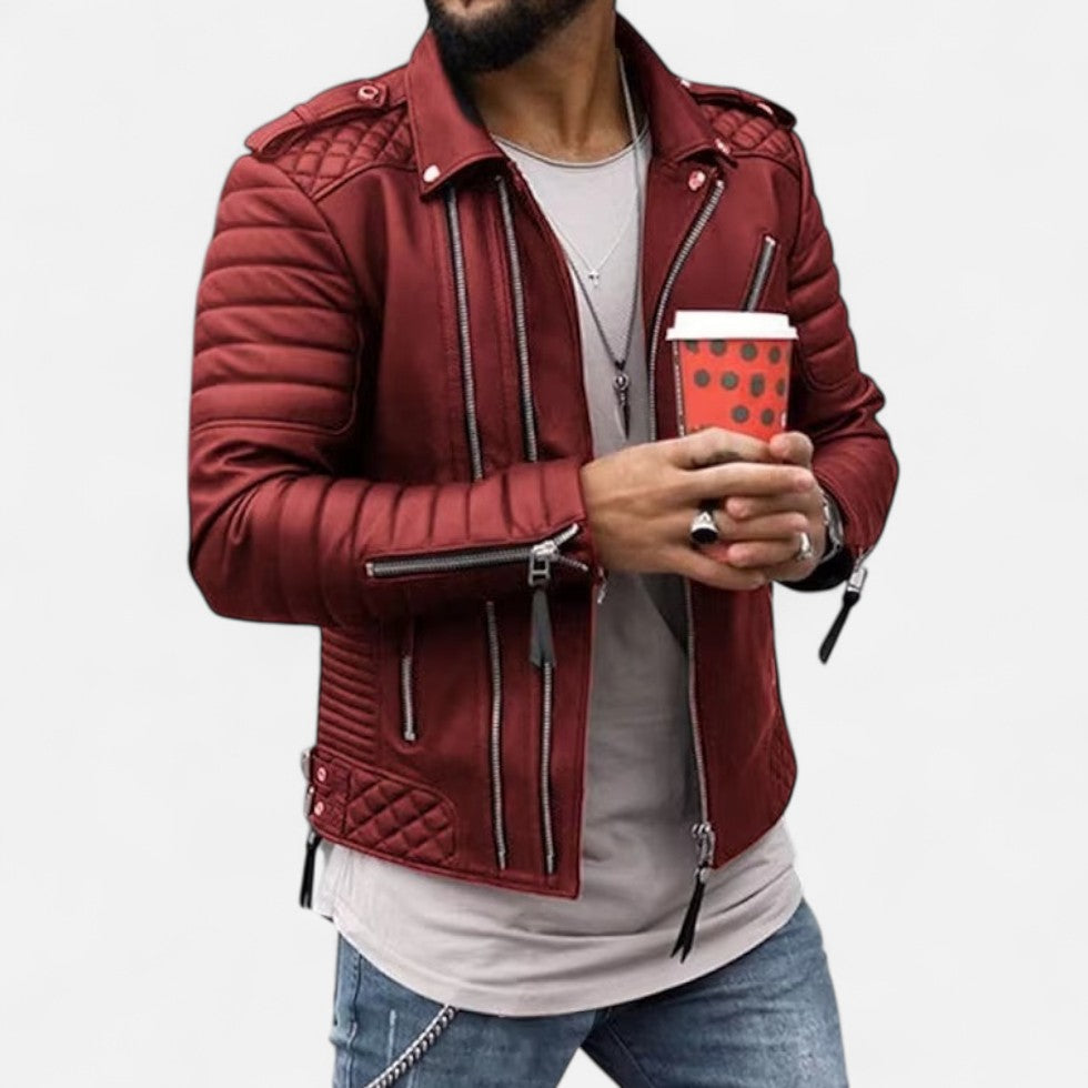 Quilted look faux læderjakke til mænd