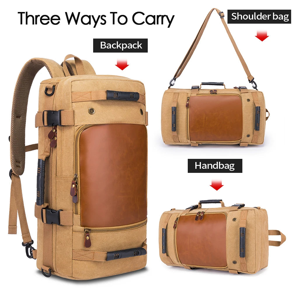 Journeyman Duffel Backpack – Waterproof, Spacious,  Timeless Appeal. Made with Leather  Canvas: Made for Adventures in the Forest, Beach, Airport,  Streets