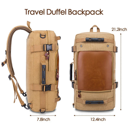 Journeyman Duffel Backpack – Waterproof, Spacious,  Timeless Appeal. Made with Leather  Canvas: Made for Adventures in the Forest, Beach, Airport,  Streets