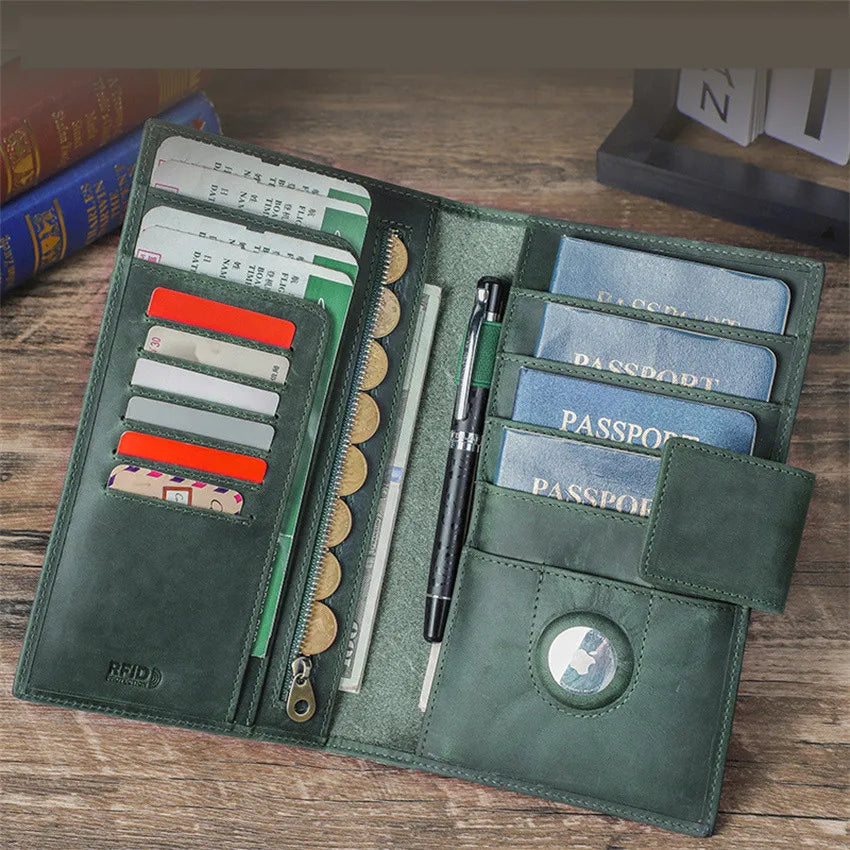 Larson Wallet: Made with Hand-Stitched Genuine Italian Leather - 1 or 4 Passport Slots, RFID Blocking,  1 AirTag Slot–Travel with Confidence