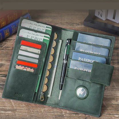 Larson Wallet: Made with Hand-Stitched Genuine Italian Leather - 1 or 4 Passport Slots, RFID Blocking,  1 AirTag Slot–Travel with Confidence