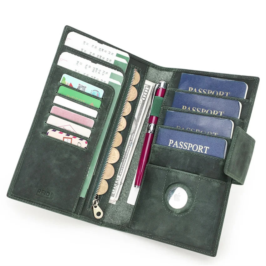 Larson Wallet: Made with Hand-Stitched Genuine Italian Leather - 1 or 4 Passport Slots, RFID Blocking,  1 AirTag Slot–Travel with Confidence