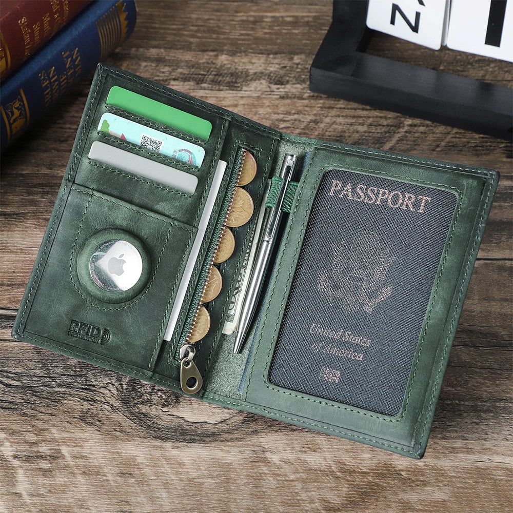 Larson Wallet: Made with Hand-Stitched Genuine Italian Leather - 1 or 4 Passport Slots, RFID Blocking,  1 AirTag Slot–Travel with Confidence