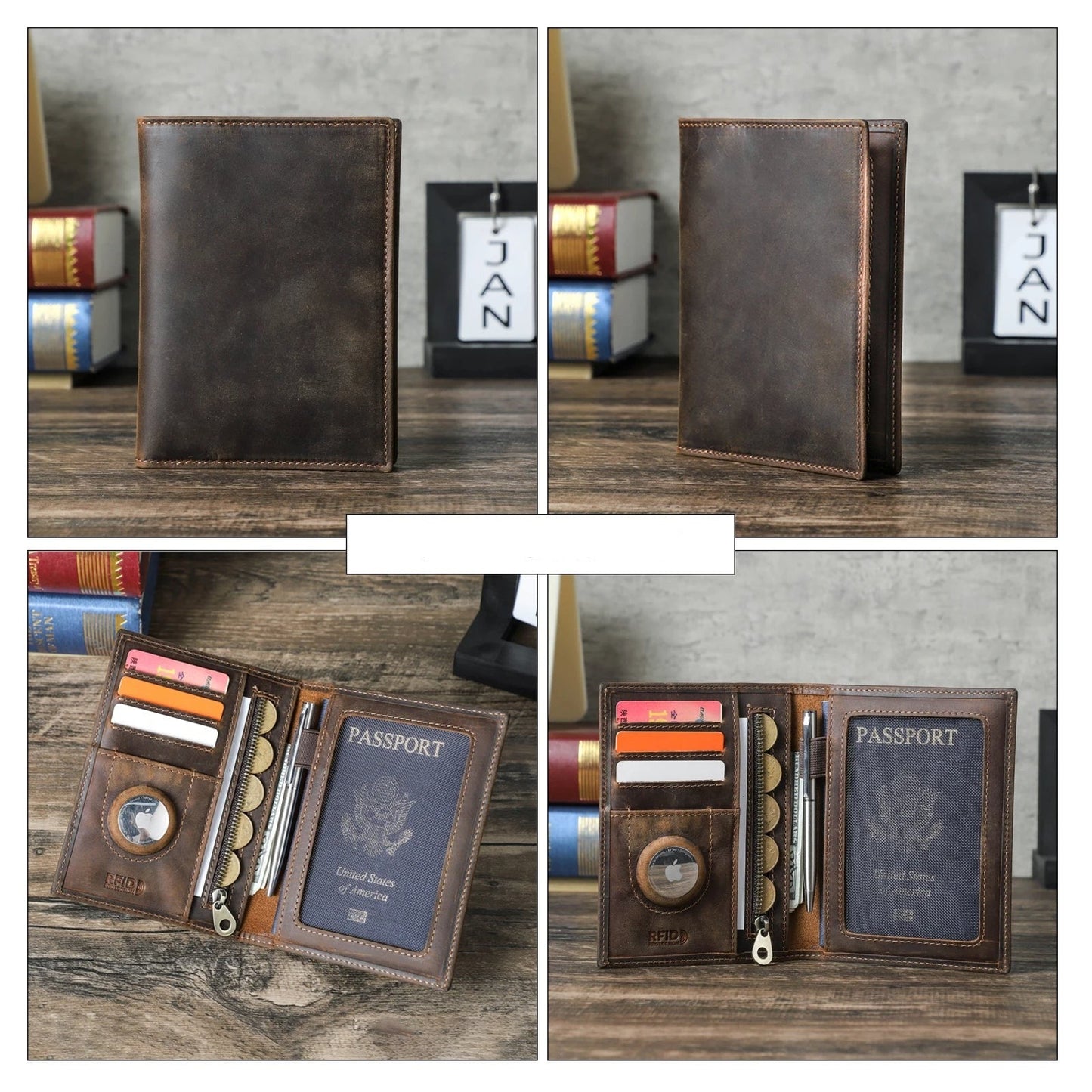 Larson Wallet: Made with Hand-Stitched Genuine Italian Leather - 1 or 4 Passport Slots, RFID Blocking,  1 AirTag Slot–Travel with Confidence