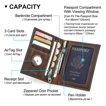 Larson Wallet: Made with Hand-Stitched Genuine Italian Leather - 1 or 4 Passport Slots, RFID Blocking,  1 AirTag Slot–Travel with Confidence