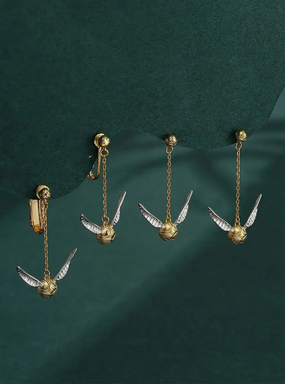 Golden Snitch Earrings - Handcrafted, Polished,  Made with Lightweight Sterling Silver for All-Day Comfort