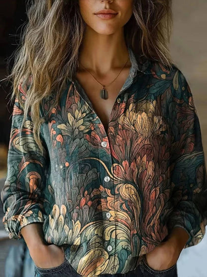 Floral Button Blouse – Long Sleeve – Relaxed Everyday Fit