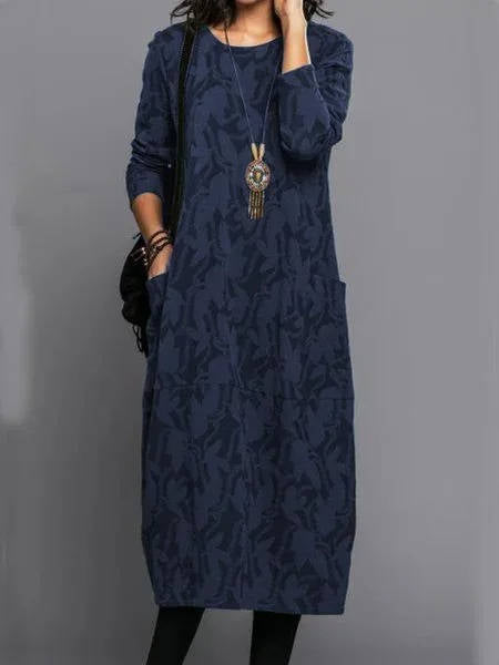 Dress Cotton Long Sleeve Midi Casual Relaxed Fit Spring