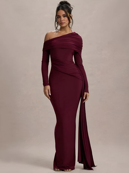 Evangeline Off-Shoulder Ruched Evening Gown