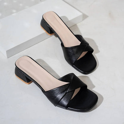 Women's Block Heel Slide Sandals Crossover Strap Open Toe