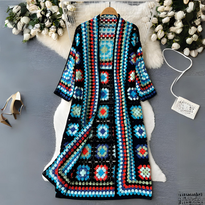 Elegante cardigan lungo colorato per donna - Maglia aperta