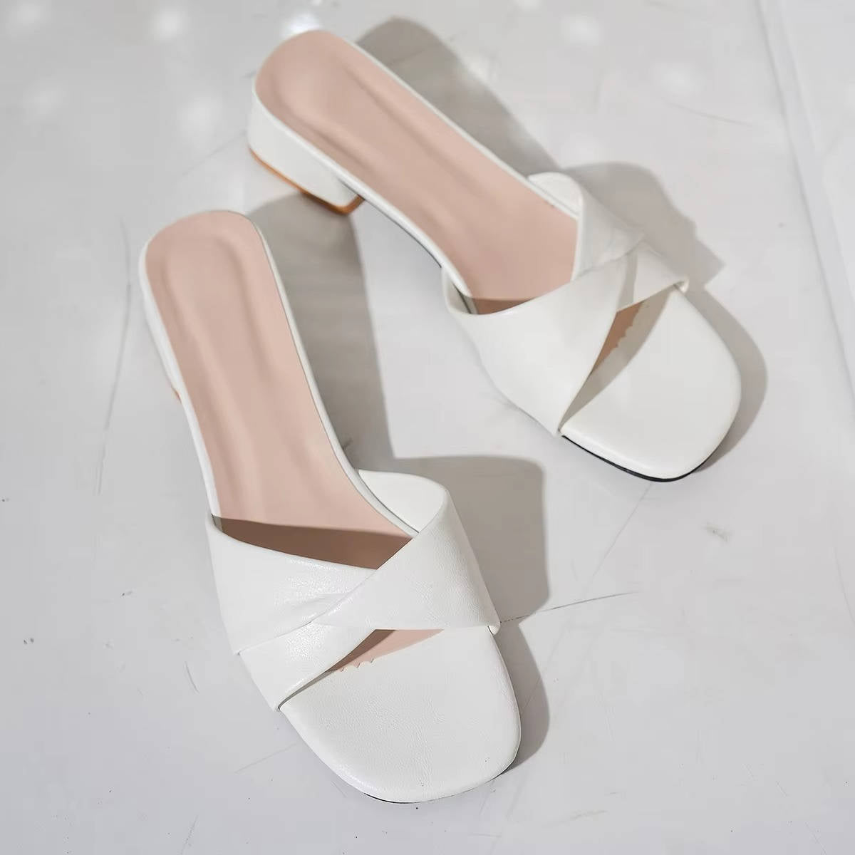 Women's Block Heel Slide Sandals Crossover Strap Open Toe