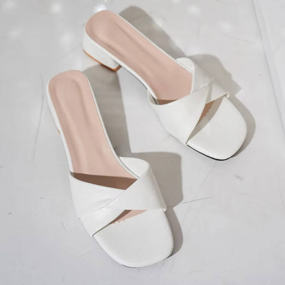 Women's Block Heel Slide Sandals Crossover Strap Open Toe