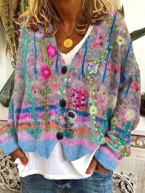 Bunte & Stilvolle Bedruckte Jacke mit Knöpfen