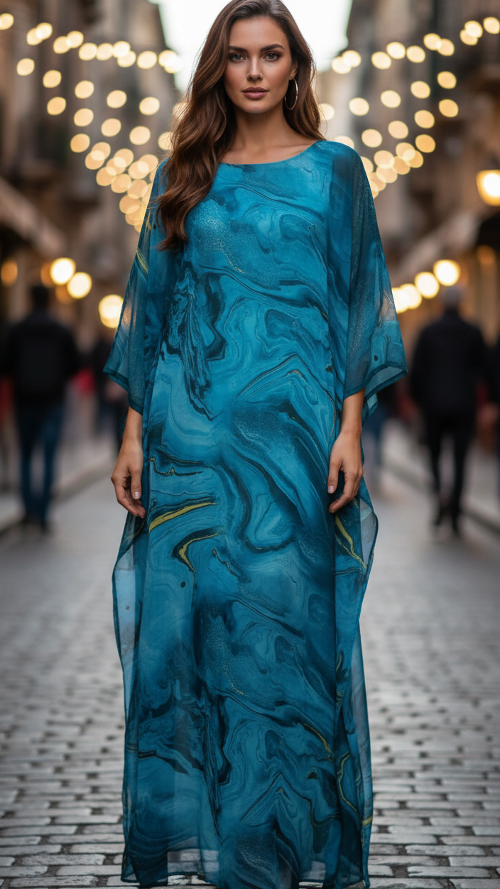 Women's Chiffon Kaftan Maxi Dress Batwing Sleeve Formal