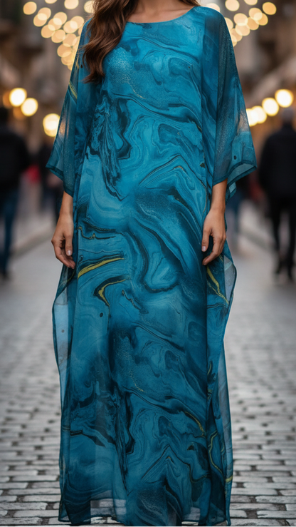 Women's Chiffon Kaftan Maxi Dress Batwing Sleeve Formal