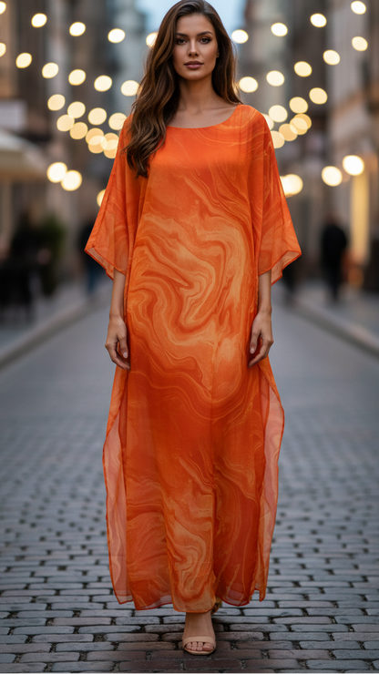 Women's Chiffon Kaftan Maxi Dress Batwing Sleeve Formal