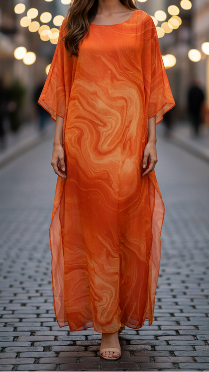 Women's Chiffon Kaftan Maxi Dress Batwing Sleeve Formal