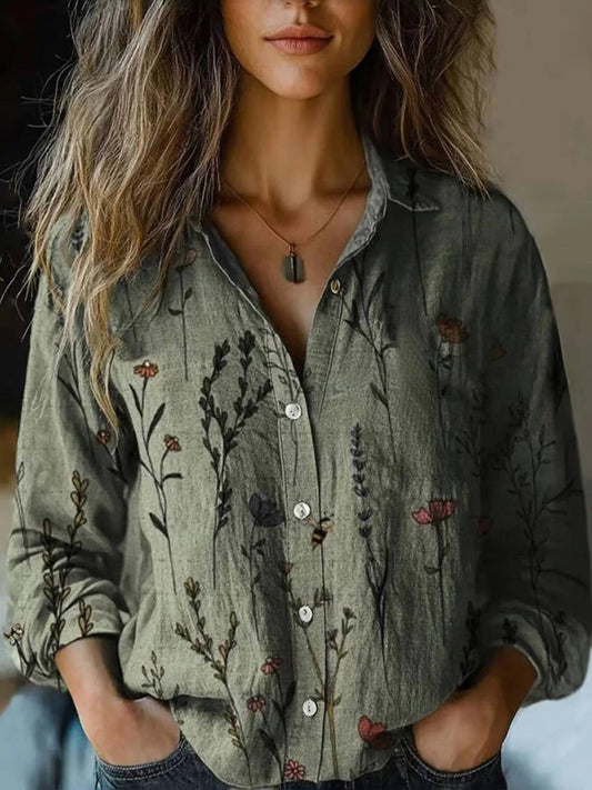 Floral Button Blouse – Long Sleeve – Relaxed Everyday Fit