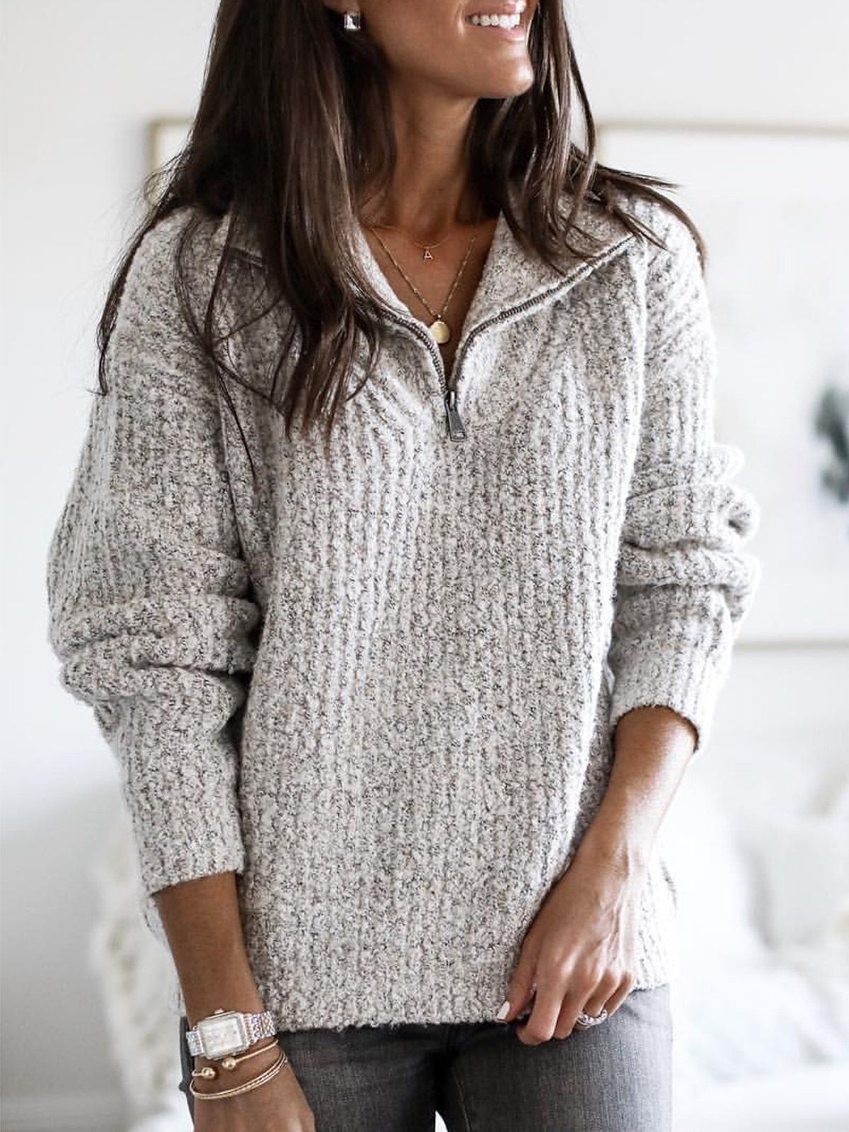 Caroline | Women Zip-Up Ribbed sweater z Cozy Feel