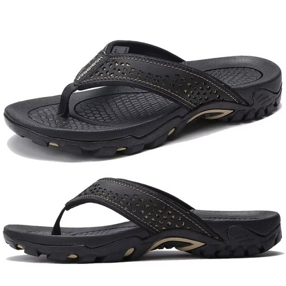 Leather Flip Flops Men’s Cushioned Rubber Sole Summer Sandals