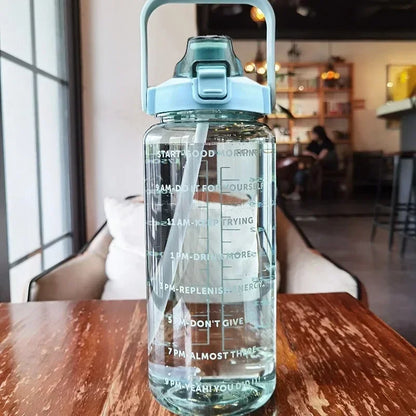 2-Liter-Trinkflasche mit Strohhalm & Zeitmarkierung – BPA-frei, Auslaufsicher