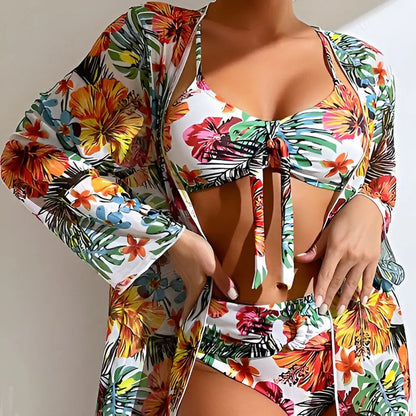 Bikini Set Damen 3-teilig | High Waist Schnitt | Mit Überwurf | Sommer Look-Luzern Mode