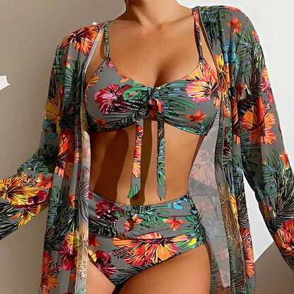 Bikini Set Damen 3-teilig | High Waist Schnitt | Mit Überwurf | Sommer Look-Luzern Mode