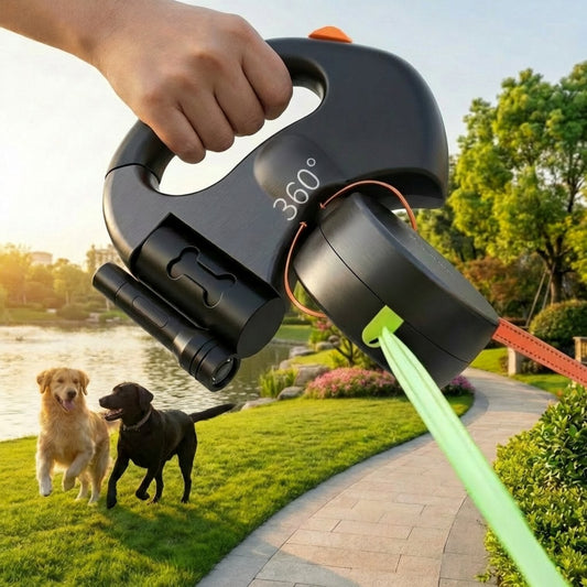 Dubbelkoppel för hund | Utdragbart hundkoppel med LED-lampa | Norrkoppel
