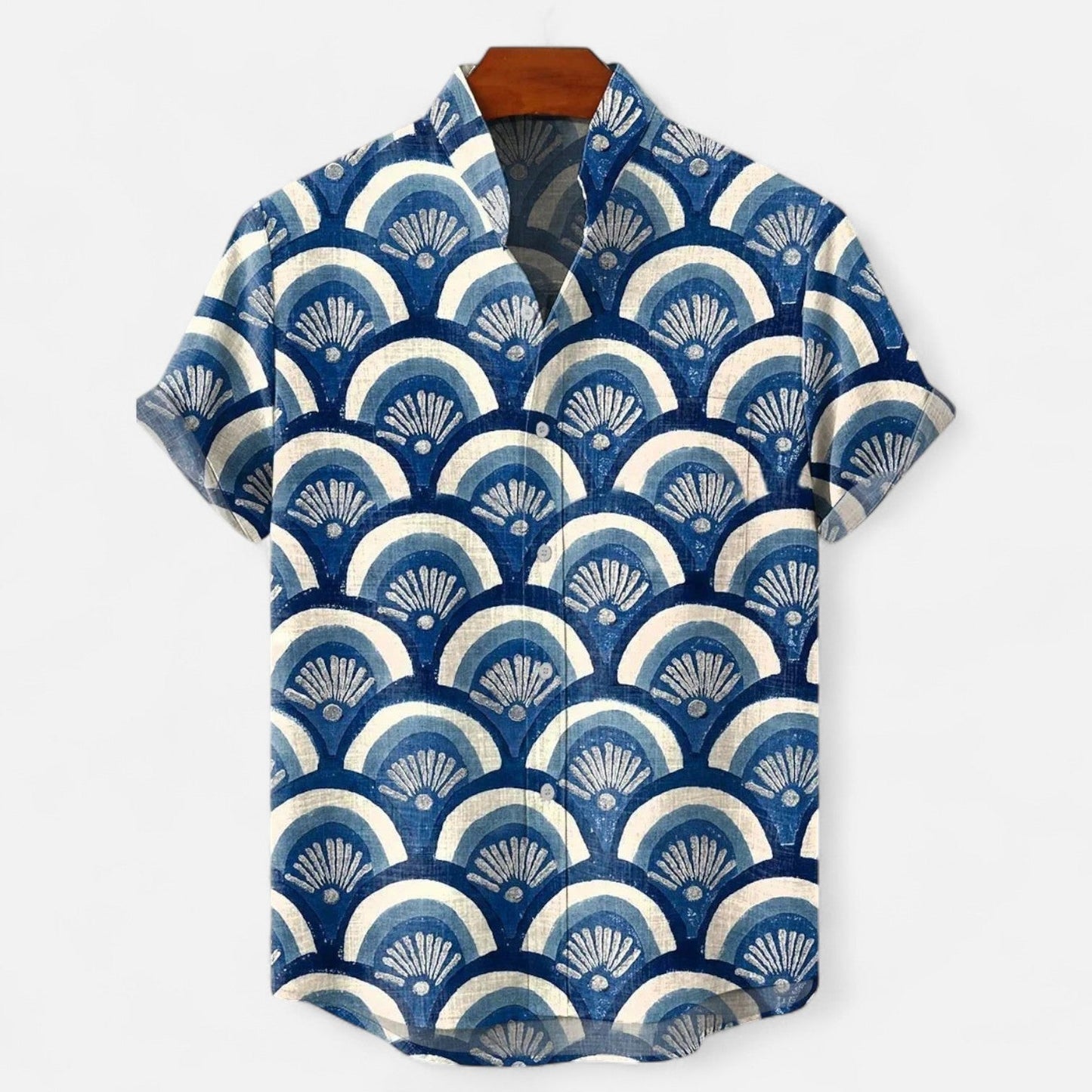 Chemise Homme en Lin à Motif Artistique – Manches Courtes, Style Décontracté et Haut de Gamme