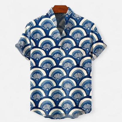Chemise Homme en Lin à Motif Artistique – Manches Courtes, Style Décontracté et Haut de Gamme
