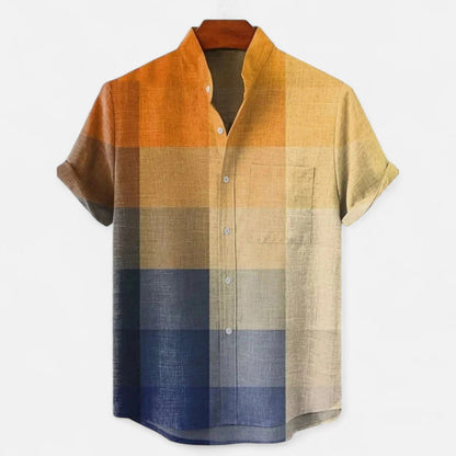 Chemise Homme en Lin à Motif Artistique – Manches Courtes, Style Décontracté et Haut de Gamme
