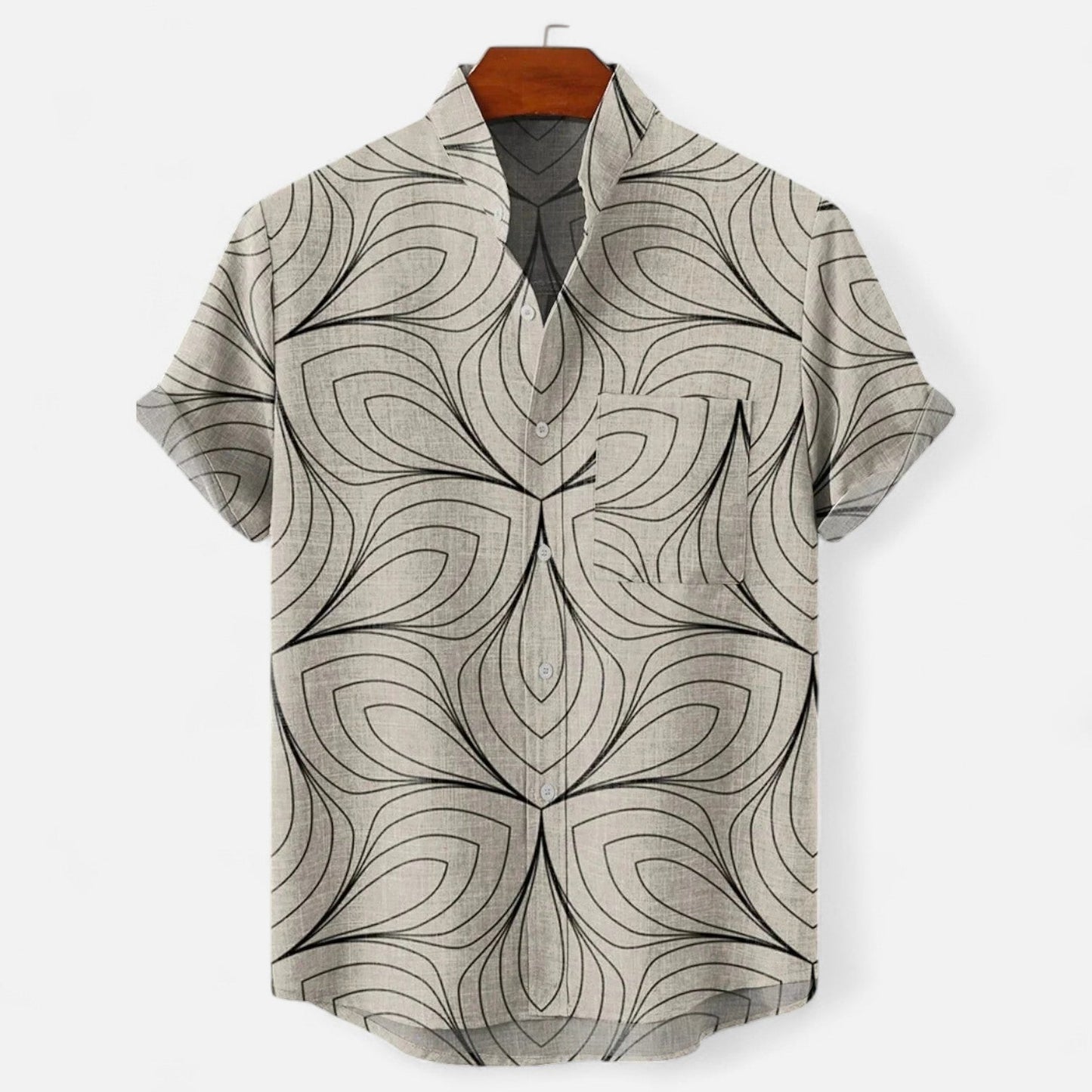 Chemise Homme en Lin à Motif Artistique – Manches Courtes, Style Décontracté et Haut de Gamme