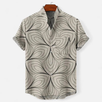 Chemise Homme en Lin à Motif Artistique – Manches Courtes, Style Décontracté et Haut de Gamme