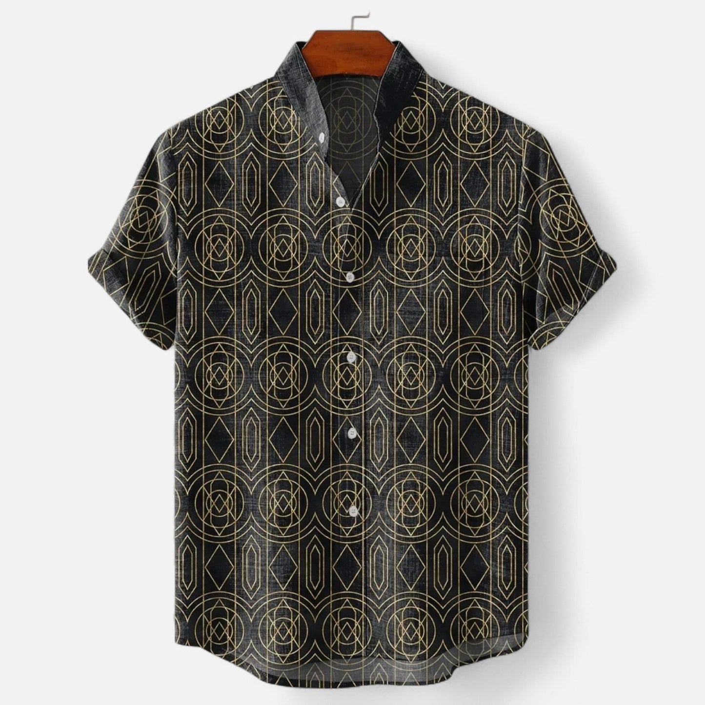 Chemise Homme en Lin à Motif Artistique – Manches Courtes, Style Décontracté et Haut de Gamme