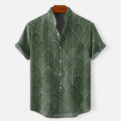 Chemise Homme en Lin à Motif Artistique – Manches Courtes, Style Décontracté et Haut de Gamme