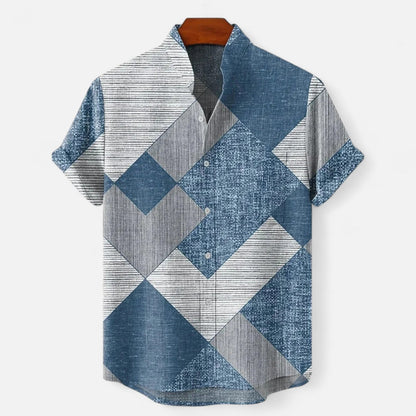 Chemise Homme en Lin à Motif Artistique – Manches Courtes, Style Décontracté et Haut de Gamme