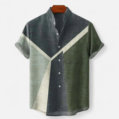 Chemise Homme en Lin à Motif Artistique – Manches Courtes, Style Décontracté et Haut de Gamme